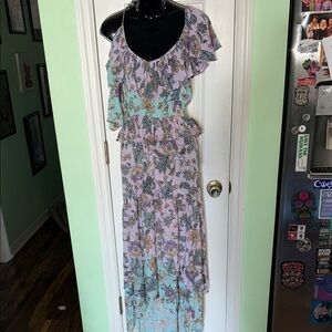 Aveology by Avenue Blue&Lavender Floral Ruffle Maxi Dress Summer Wedding Size 18